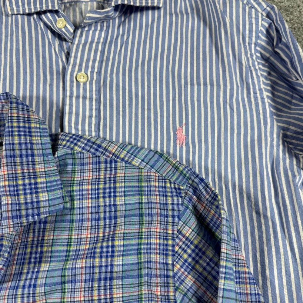 Lot of 2 Polo Ralph Lauren Button Shirts Mens Medium‎ Blue Striped & Plaid Multi